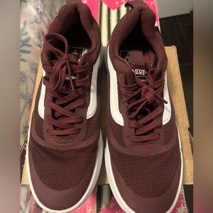 Vans Burgundy and White Sneakers with Sleek Design